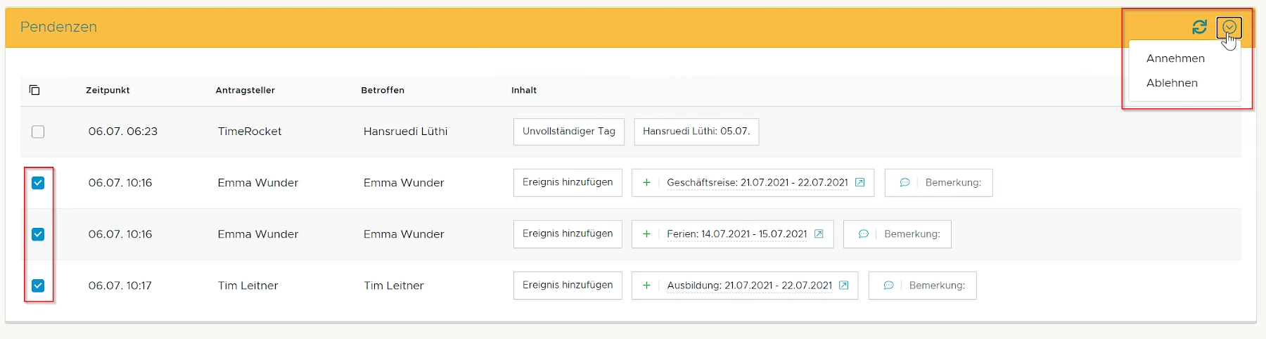 mehrere pendenzen beantworten